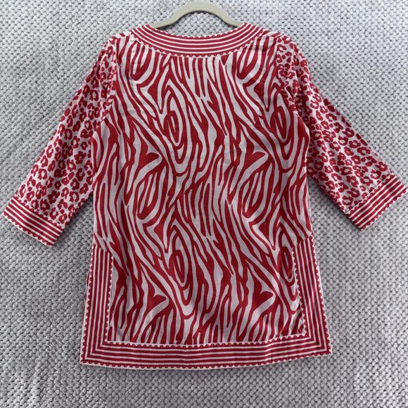 Gretchen Scott Top Womens S Orange Animal Print Tunic Pullover V-Neck 3/4 Sleeve - Picture 6 of 12